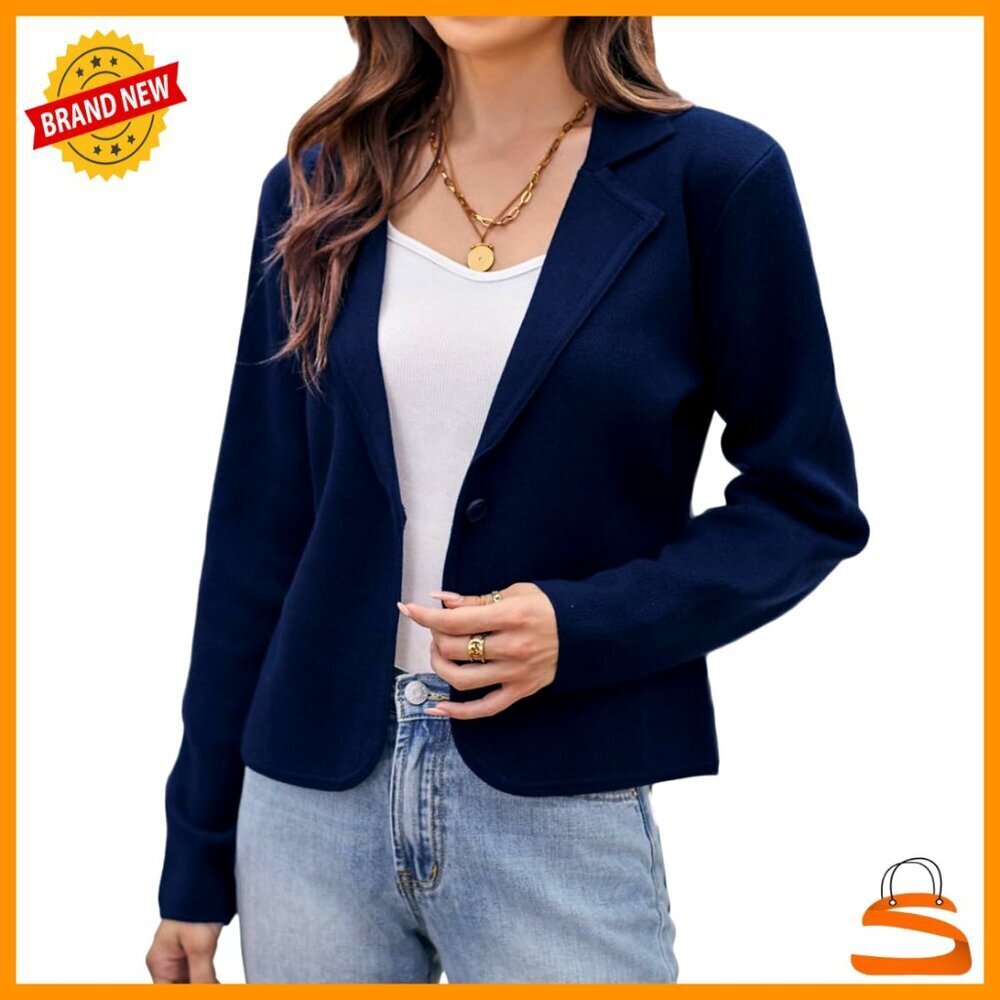Cropped Knit Blazer Lightweight Button Front Casual Work Chic Sweater Jacket